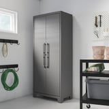 RUNMARÖ Cabinet with doors, dark gray indoor/outdoor, 31 1/2x17 3/8x71 5/8 "