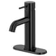 Black modern bathroom tap with single lever handle, sleek cylindrical body, and wide base plate.