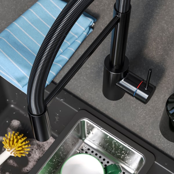 SALLSJÖN Kitchen faucet pull down w spray, black