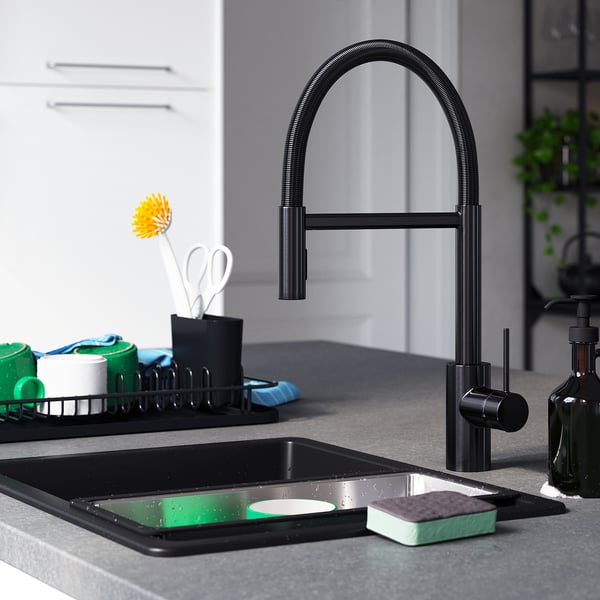 SALLSJÖN Kitchen faucet pull down w spray, black