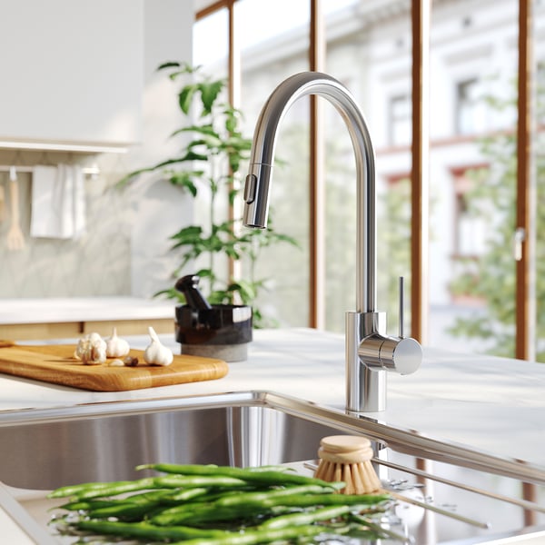 SALLSJÖN Kitchen faucet pull out w spray, stainless steel color