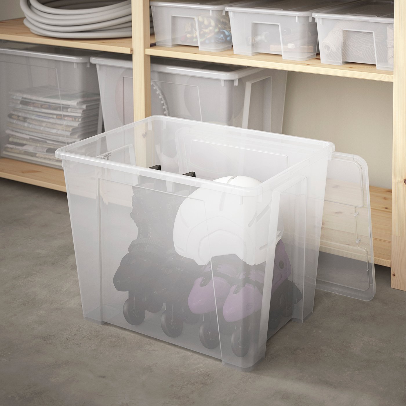 SAMLA box, transparent, 56x39x42 cm/65 l (22x15 ¼x16 ½