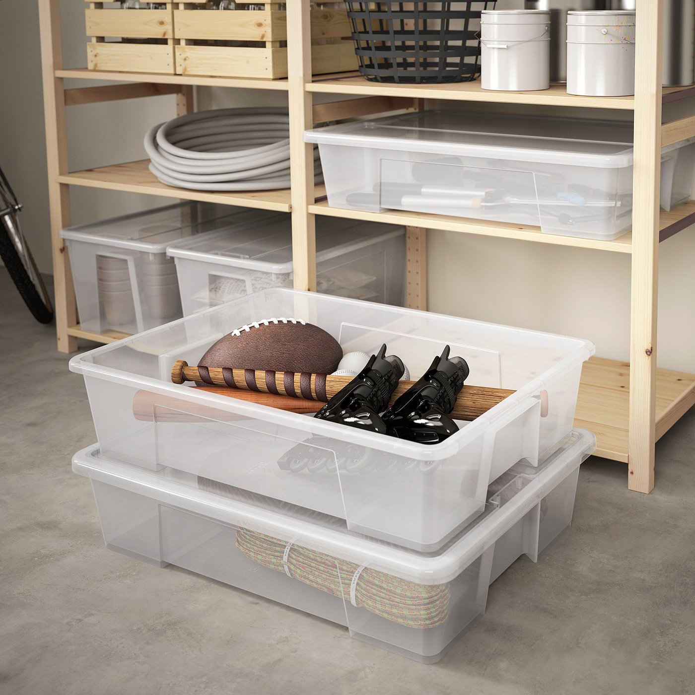SAMLA box with lid, transparent, 79x57x18 cm/55 l (31x22 ½x7