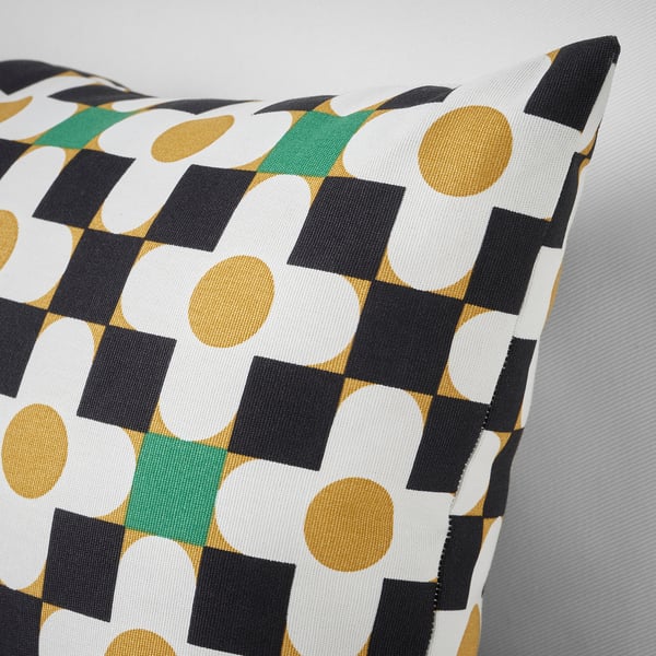 SANDMOTT Cushion, white black/yellow, 12x23 "