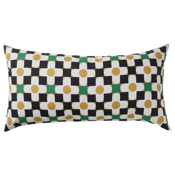 SANDMOTT Cushion, white black/yellow, 12x23 "