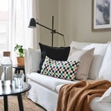 SANDMOTT Cushion, white black/yellow, 12x23 "