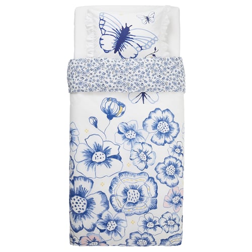 SÅNGLÄRKA Duvet cover and pillowcase, butterfly/white blue, Twin IKEA