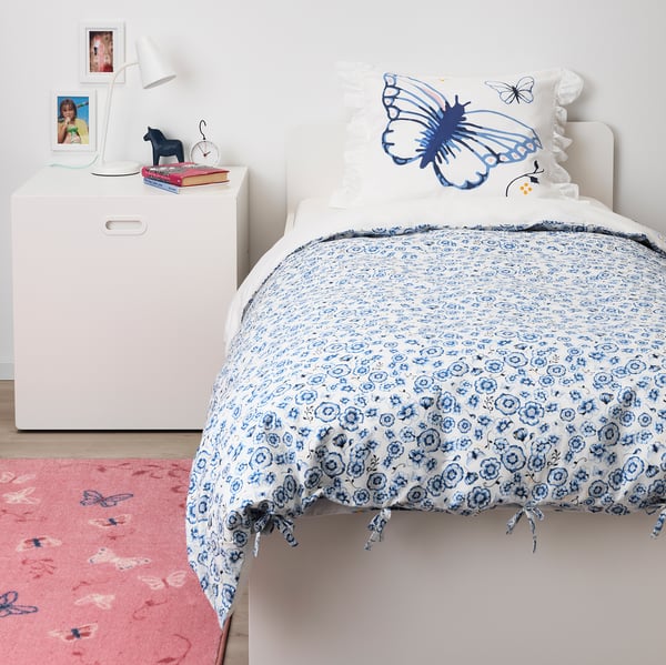 SÅNGLÄRKA Duvet cover and pillowcase(s) butterfly/white blue IKEA