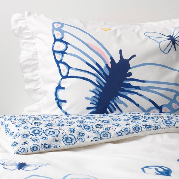 SÅNGLÄRKA Duvet cover and pillowcase(s) butterfly/white blue IKEA