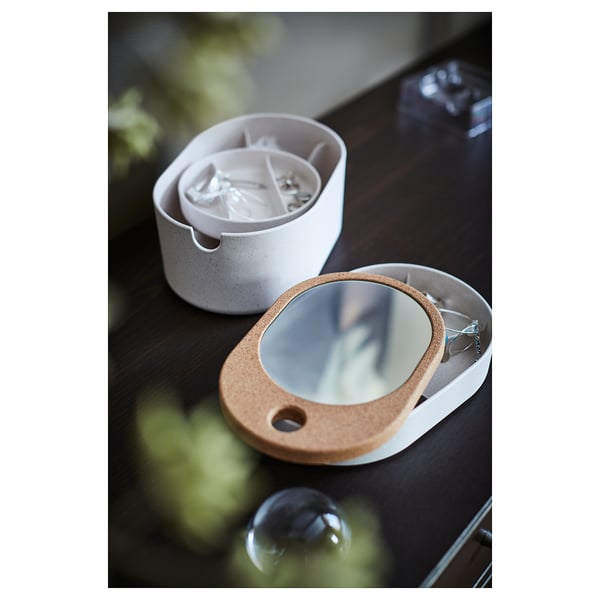storage box with mirrored lid, plastic cork, 24x17 cm (9 ½x6 ¾