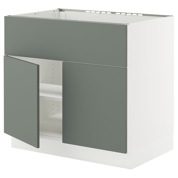 SEKTION Base cab f cktop/int extr w 2 doors, white/Nickebo matt grey-green, 36x24x30 "