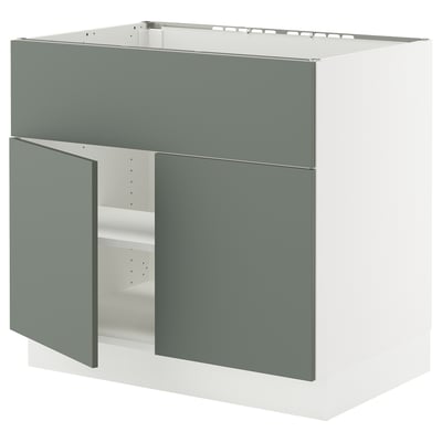 SEKTION Base cab f cktop/int extr w 2 doors, white/Nickebo matt grey-green, 36x24x30 "