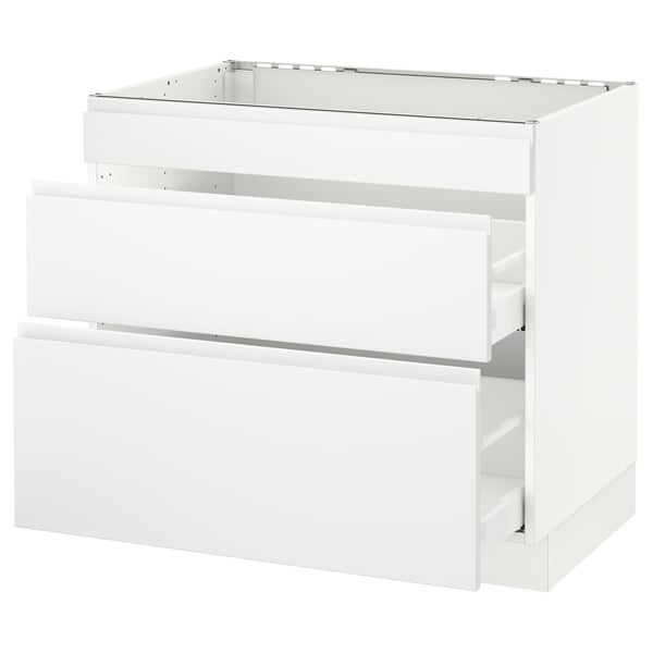SEKTION Base cab f/cooktop with 2 drawers, white Maximera/Voxtorp matt white, 36x24x30 "