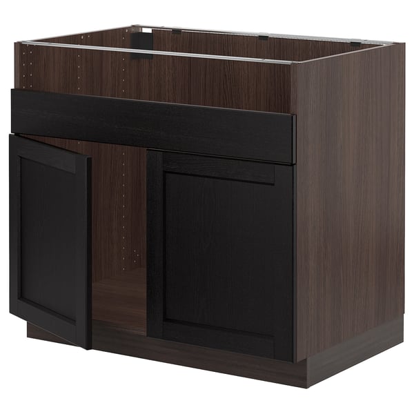 SEKTION Base cab f HAVSEN double bowl sink, brown/Lerhyttan black