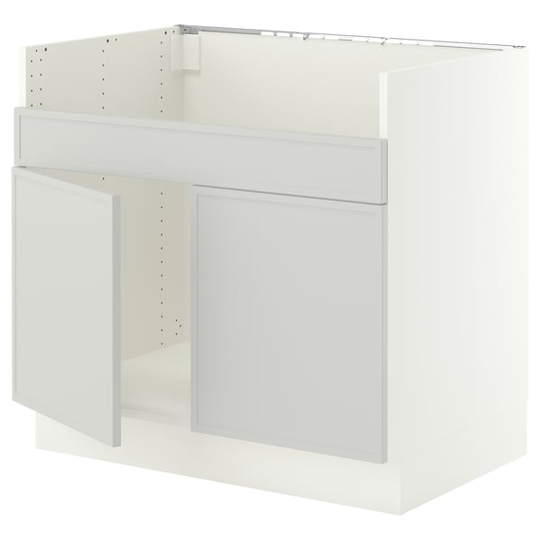 SEKTION Base cab f HAVSEN double bowl sink, white/Aspudden light gray, 36x24x30 "