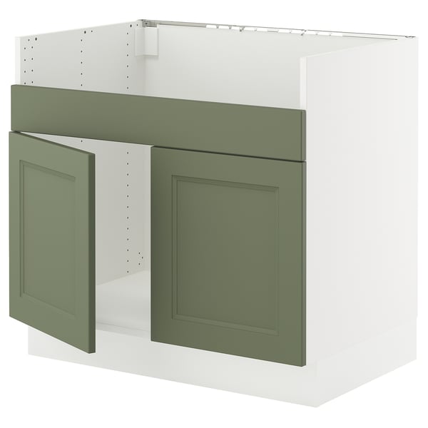 SEKTION Base cab f HAVSEN double bowl sink, white/Axstad gray-green, 36x24x30 "