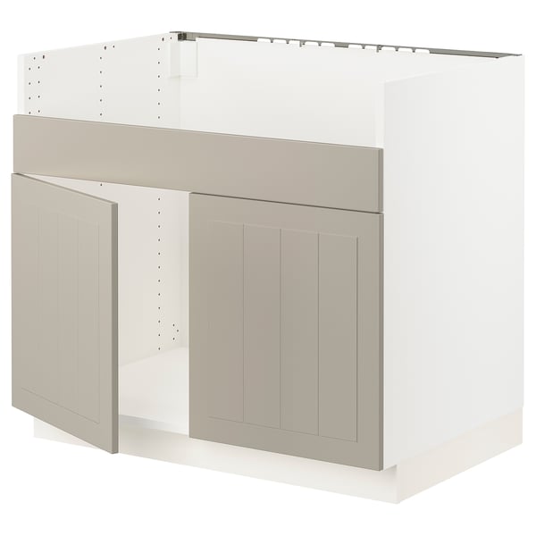 SEKTION Base cab f HAVSEN double bowl sink, white/Stensund beige, 36x24x30 "