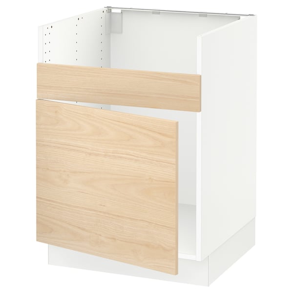 SEKTION Base cab f HAVSEN single bowl sink, white/Askersund light ash effect, 24x24x30 "