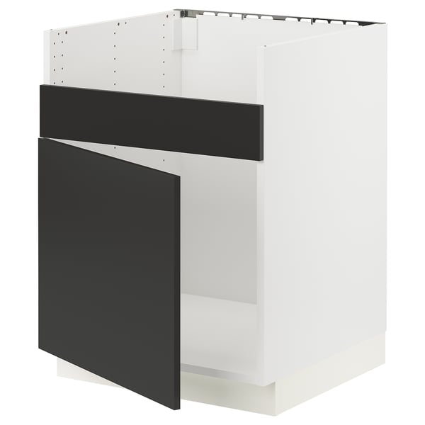 SEKTION Base cab f HAVSEN single bowl sink, white/Nickebo matt anthracite, 24x24x30 "