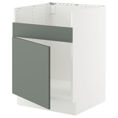 SEKTION Base cab f HAVSEN single bowl sink, white/Nickebo matt grey-green, 24x24x30 "