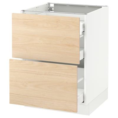 SEKTION Base cab with 2 fronts/3 drawers, white Maximera/Askersund light ash effect, 24x24x30 "