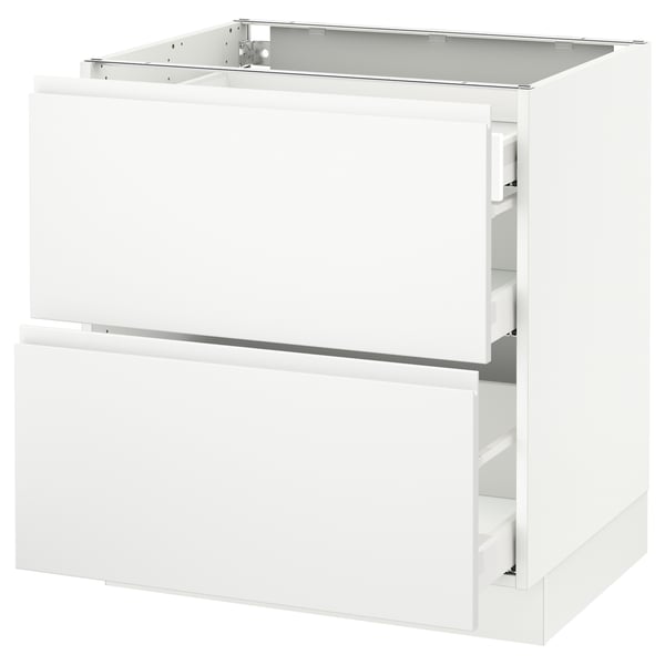 SEKTION Base cab with 2 fronts/3 drawers, white Maximera/Voxtorp matt white, 30x24x30 "