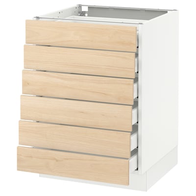 SEKTION Base cabinet/6 fronts/6 low drawers, white Maximera/Askersund light ash effect, 24x24x30 "