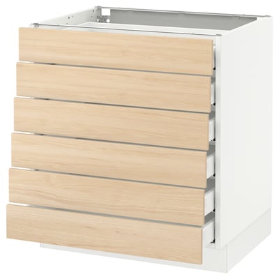 SEKTION Base cabinet/6 fronts/6 low drawers, white Maximera/Askersund light ash effect, 30x24x30 "