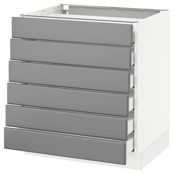 SEKTION Base cabinet/6 fronts/6 low drawers, white Maximera/Bodbyn gray, 30x24x30 "