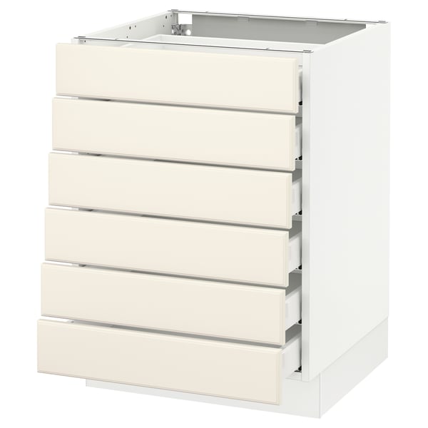 SEKTION Base cabinet/6 fronts/6 low drawers, white Maximera/Bodbyn off-white, 24x24x30 "