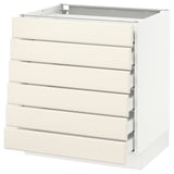 SEKTION Base cabinet/6 fronts/6 low drawers, white Maximera/Bodbyn off-white, 30x24x30 "
