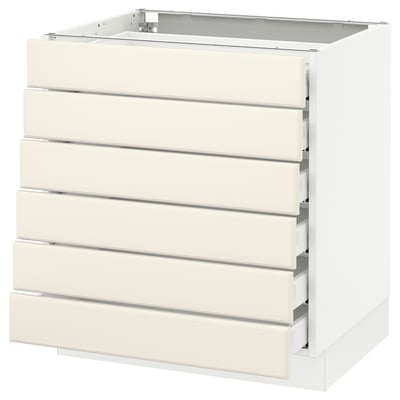 SEKTION Base cabinet/6 fronts/6 low drawers, white Maximera/Bodbyn off-white, 30x24x30 "