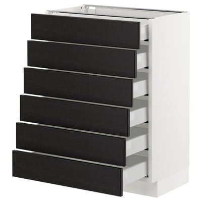 SEKTION Base cabinet/6 fronts/6 low drawers, white Maximera/Lerhyttan black stained, 24x15x30 "