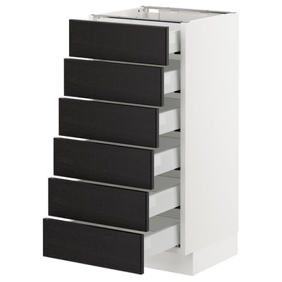 SEKTION Base cabinet/6 fronts/6 low drawers, white Maximera/Lerhyttan black stained, 15x15x30 "