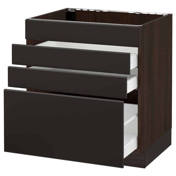 SEKTION Base f/cooktop w/3 drawers, brown Maximera/Kungsbacka