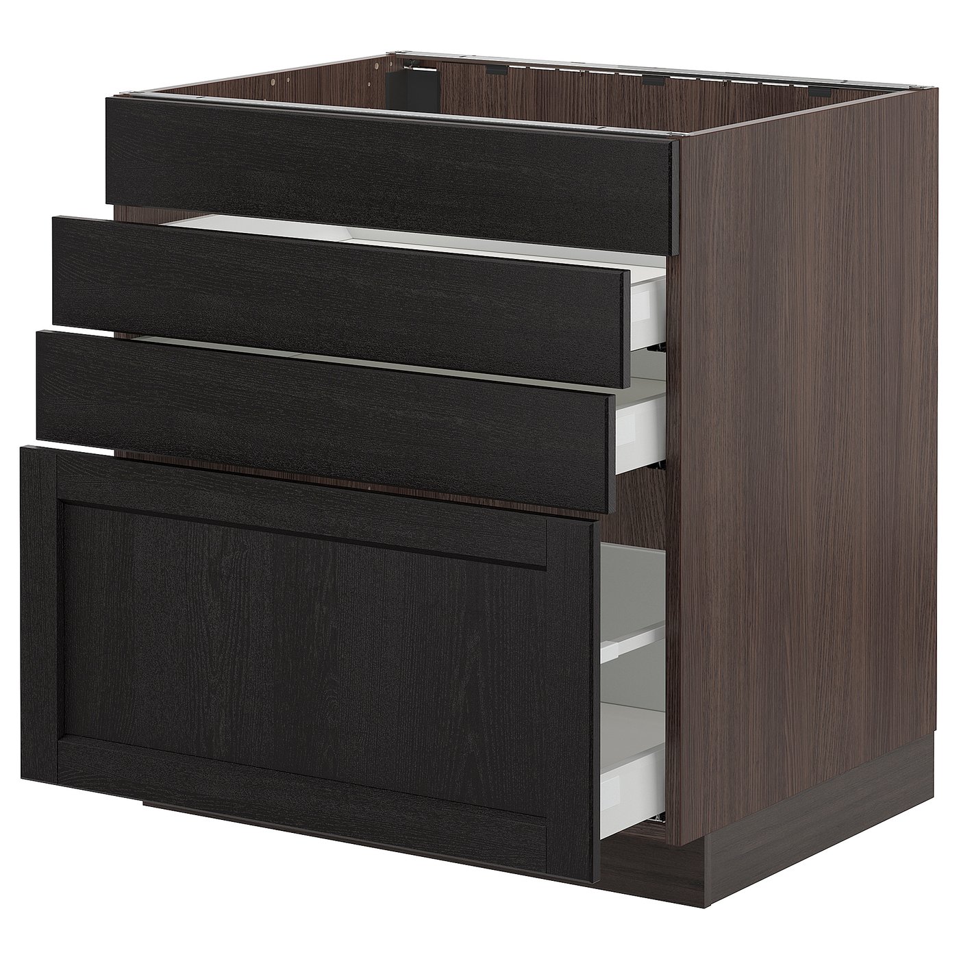 SEKTION Base f/cooktop w/3 drawers, brown Maximera/Lerhyttan