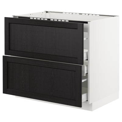 SEKTION Base cabinet f/cooktop w/3 drawers, white Maximera/Lerhyttan black stained, 36x24x30 "