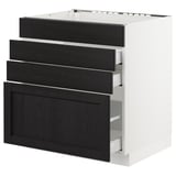 SEKTION Base cabinet f/cooktop w/3 drawers, white Maximera/Lerhyttan black stained, 30x24x30 "