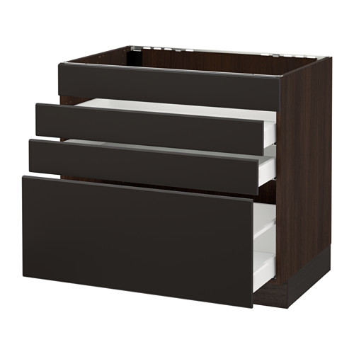 SEKTION Base f/cooktop w/3 drawers wood effect brown, Ma