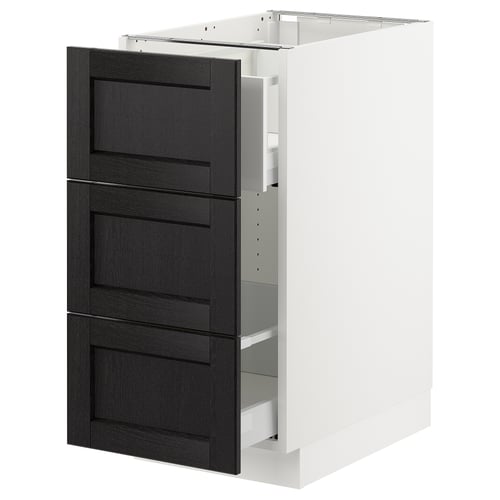 White & grey IKEA SEKTION kitchen cabinet with 3 smooth drawers, sturdy frame.