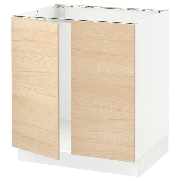 SEKTION Base cabinet for sink + 2 doors, white/Askersund light ash effect, 30x24x30 "
