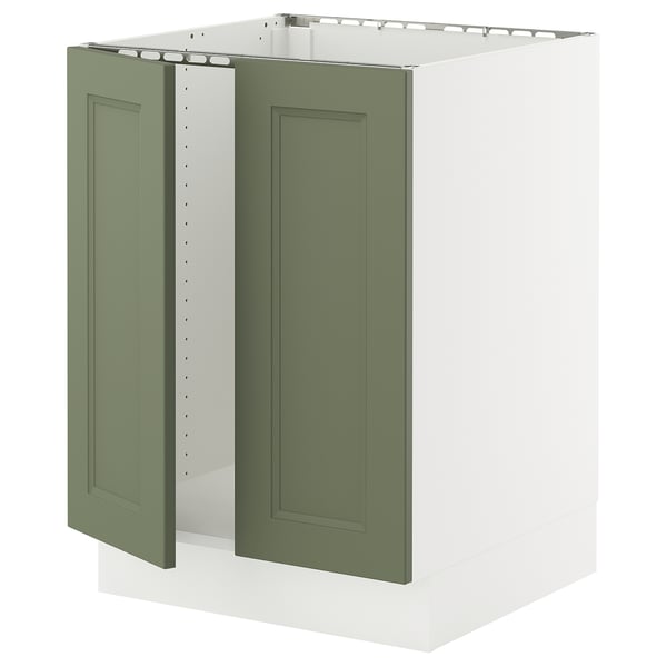 SEKTION Base cabinet for sink + 2 doors, white/Axstad gray-green, 24x24x30 "