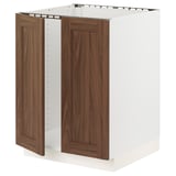 SEKTION Base cabinet for sink + 2 doors, white Enköping/brown walnut effect, 24x24x30 "