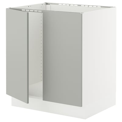SEKTION Base cabinet for sink + 2 doors, white/Havstorp light gray, 30x24x30 "