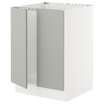 SEKTION Base cabinet for sink + 2 doors, white/Havstorp light gray, 24x24x30 "