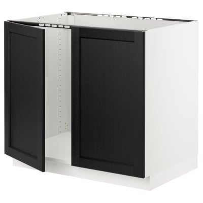 SEKTION Base cabinet for sink + 2 doors, white/Lerhyttan black stained, 36x24x30 "