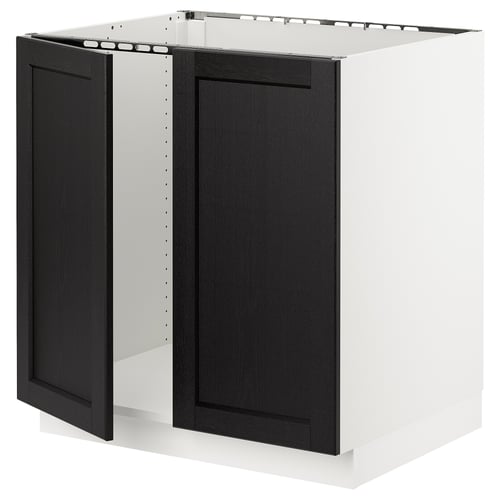 SEKTION kitchen cabinet, black stained, modern design, solid ash door, metal frame, square shape.