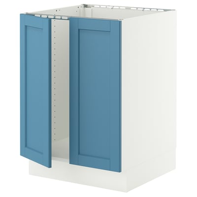 SEKTION Base cabinet for sink + 2 doors, white/Lerhyttan blue, 24x24x30 "