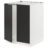 SEKTION Base cabinet for sink + 2 doors, white/Nickebo matt anthracite, 24x24x30 "