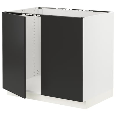 SEKTION Base cabinet for sink + 2 doors, white/Nickebo matt anthracite, 36x24x30 "